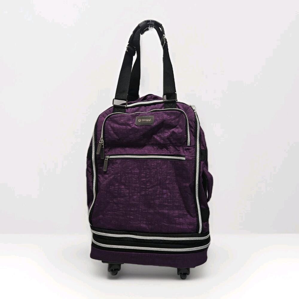 Biaggi Zipsak Folding Expandable Luggage Carry-On Roll Spinner Purple Nylon